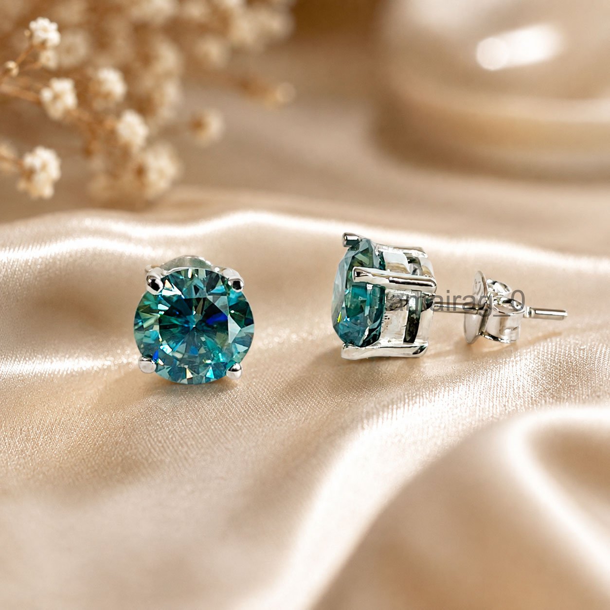 Blue Treated Diamond Earring