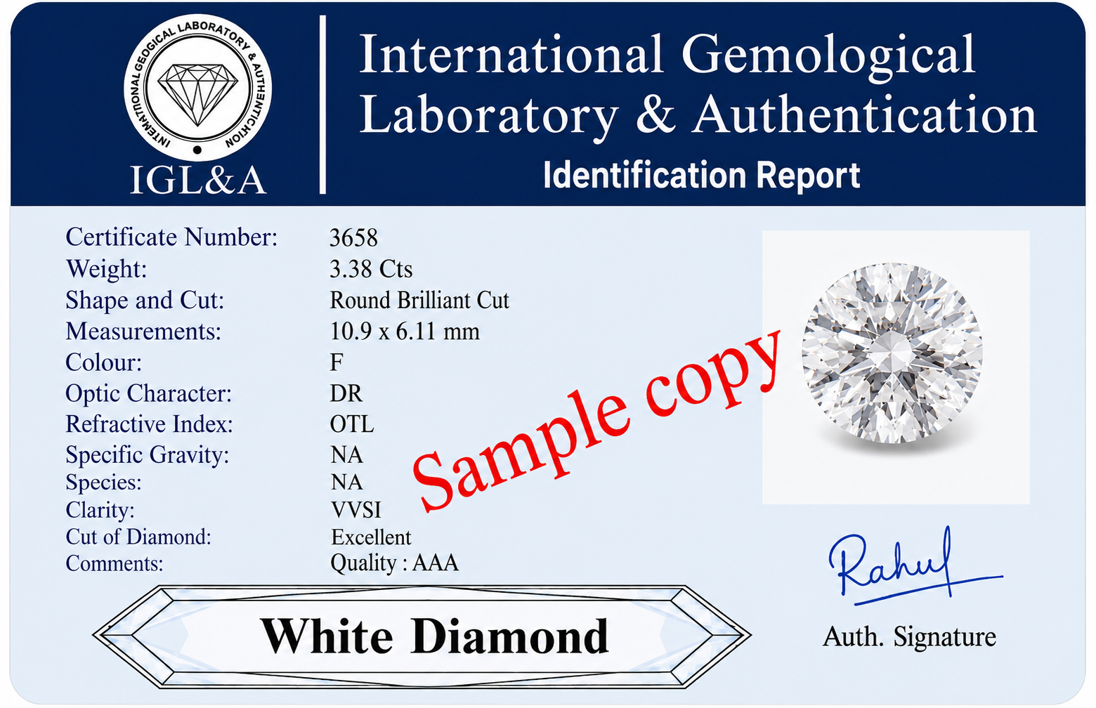 White Diamond Certificate