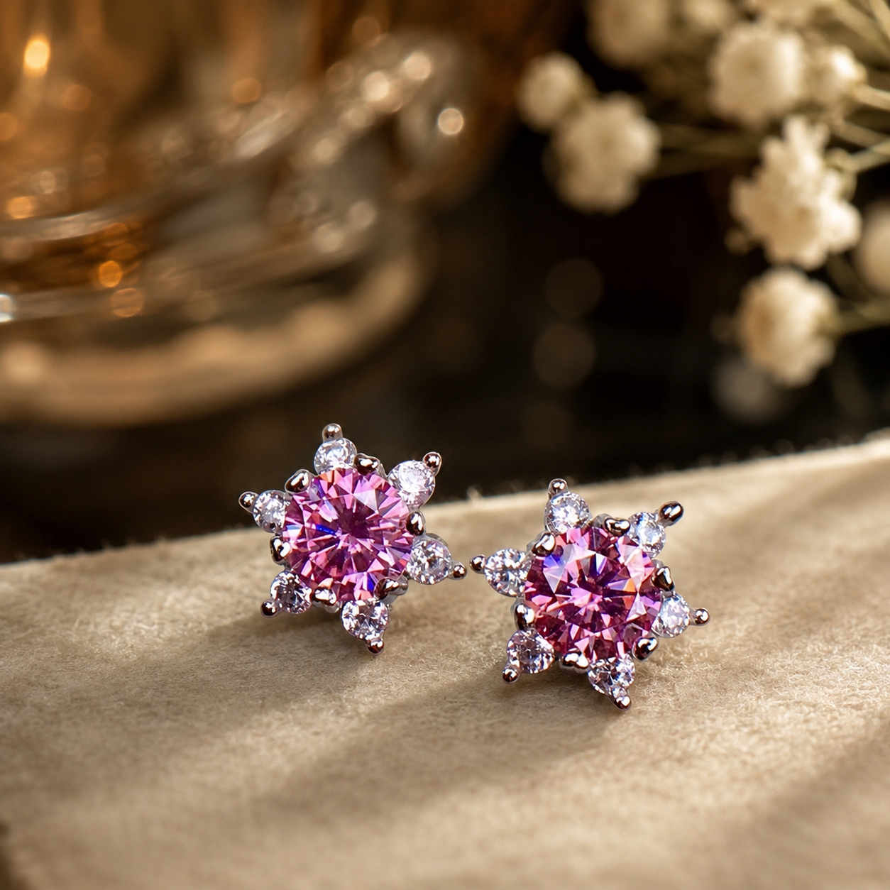 Pink Treated Diamond Stud Earrings 3