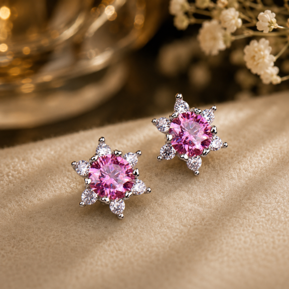 Pink Treated Diamond Stud Earrings 1