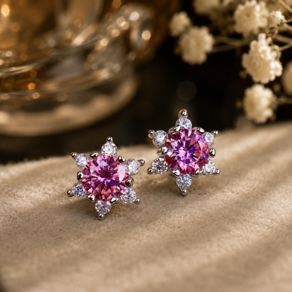 Pink Treated Diamond Stud Earrings 2