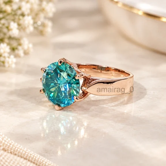 5 Carat Blue Treated Diamond Ring 3