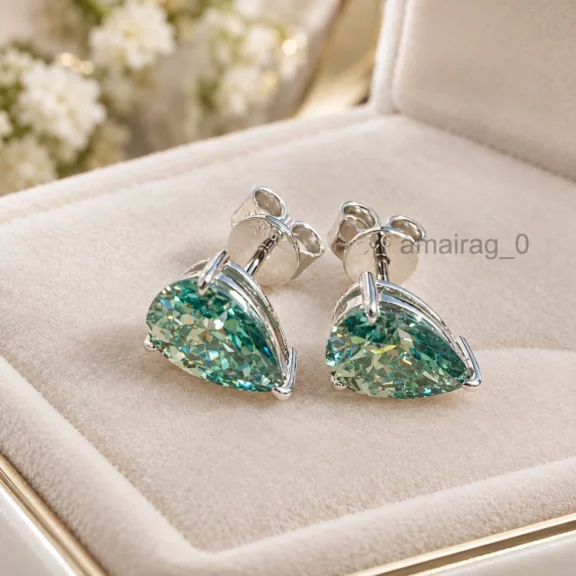 5 Ct Blue Diamond Stud Earrings Pear (1)