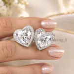 6 Ct White Diamond Earrings Heart Shape