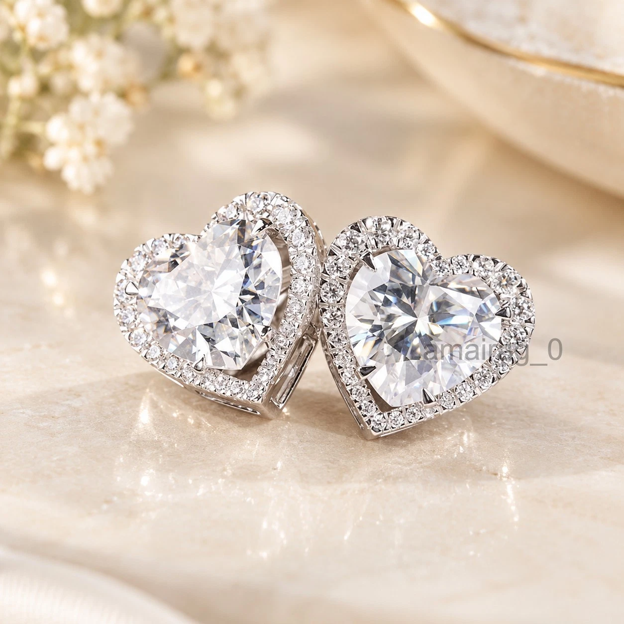 6 Ct White Diamond Earrings Heart Shape (2) 6 Ct White Diamond Earrings Heart Shape (2)