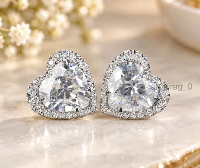 6 Ct White Diamond Earrings Heart Shape (3)