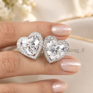 6 Ct White Diamond Earrings Heart Shape