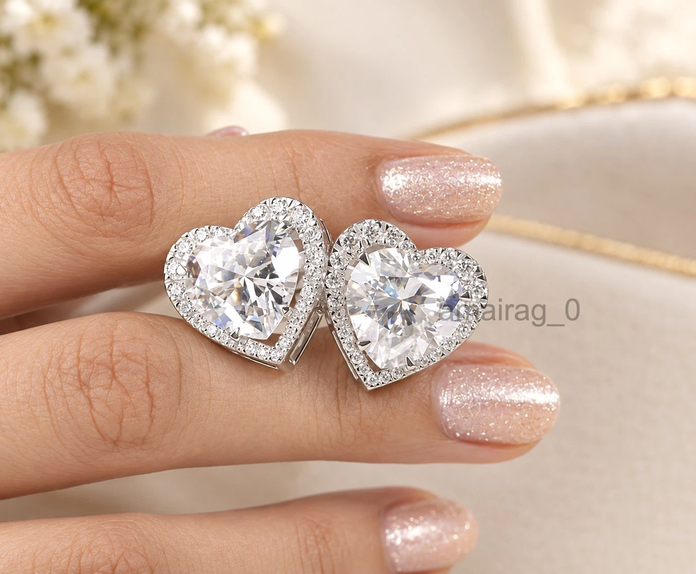 6 Ct White Diamond Earrings Heart Shape 6 Ct White Diamond Earrings Heart Shape