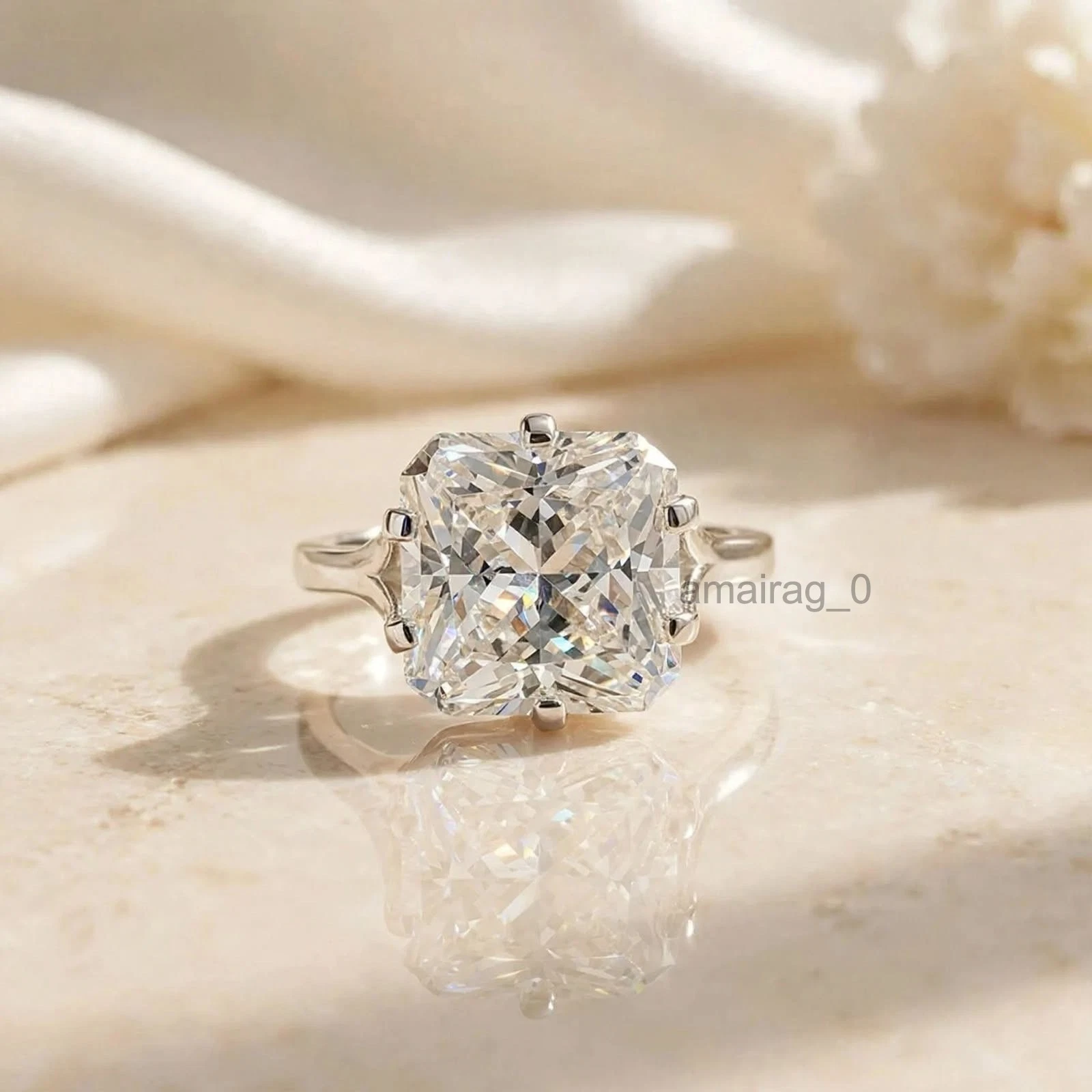 8 ct White Diamond Ring Radiant Cut (1)
