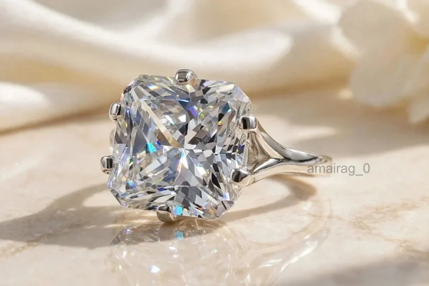 8 ct White Diamond Ring Radiant Cut (2)