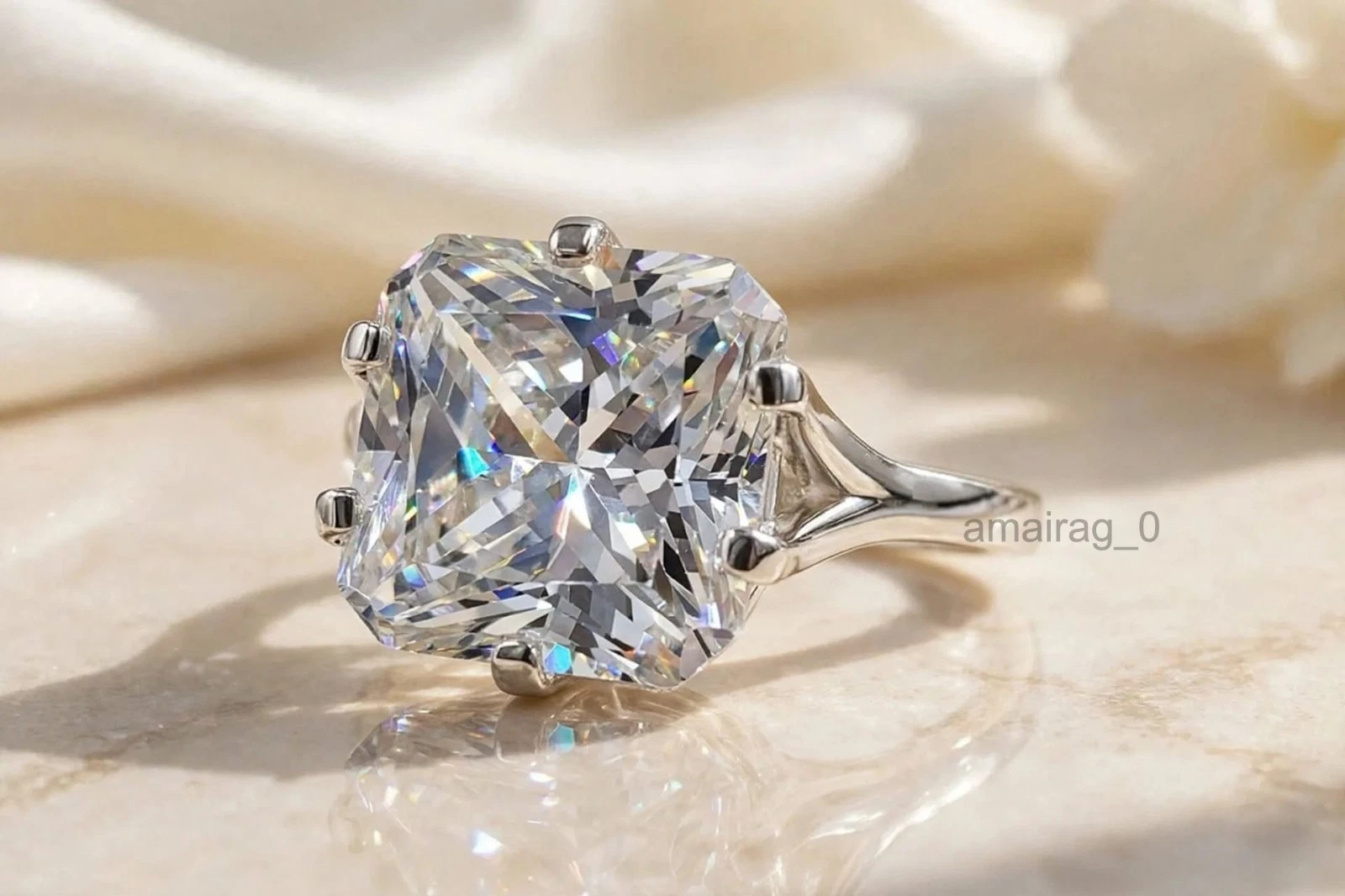 8 ct White Diamond Ring Radiant Cut (2)