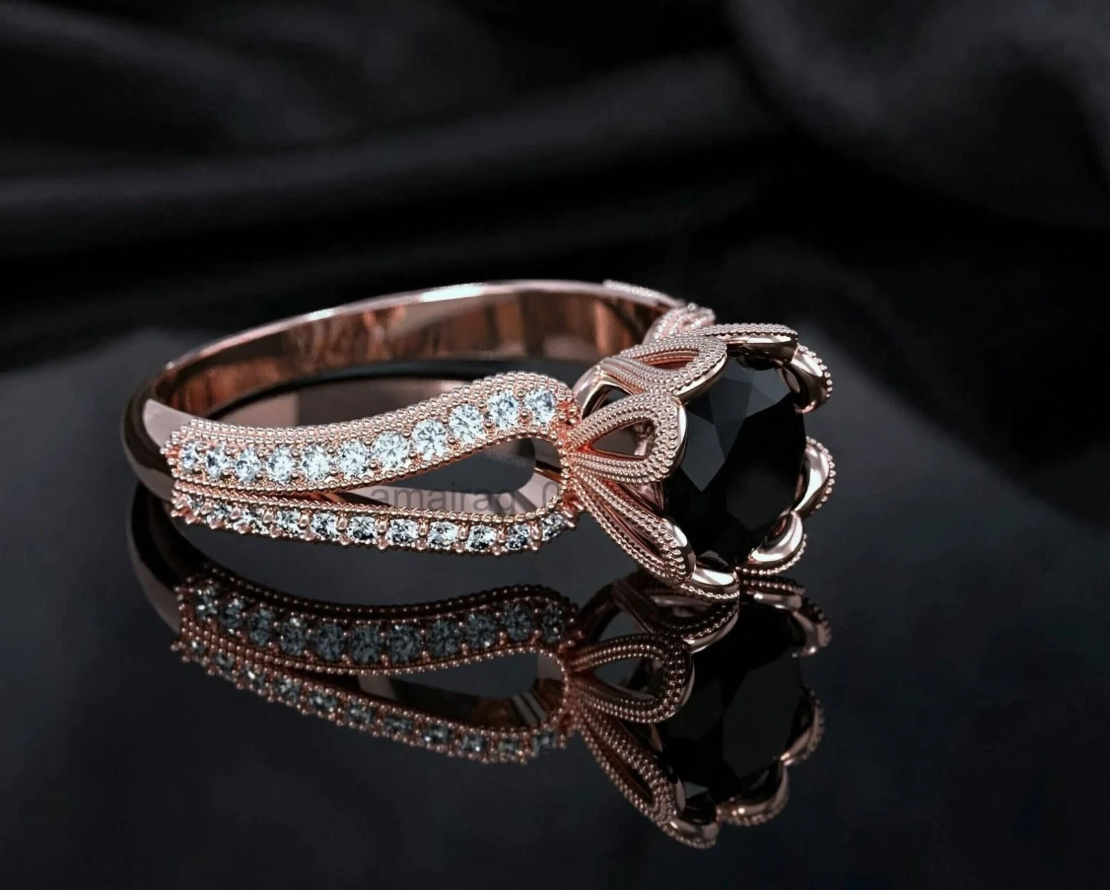 Black Diamond Ring Rose Gold 1