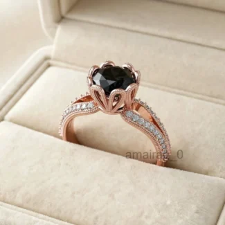 Black Diamond Ring Rose Gold