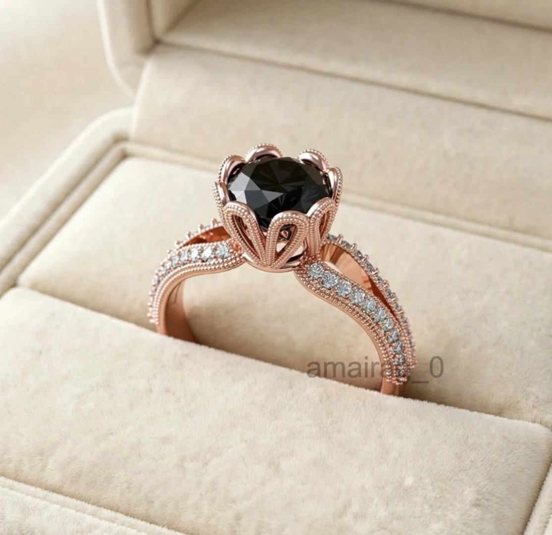 Black Diamond Ring Rose Gold