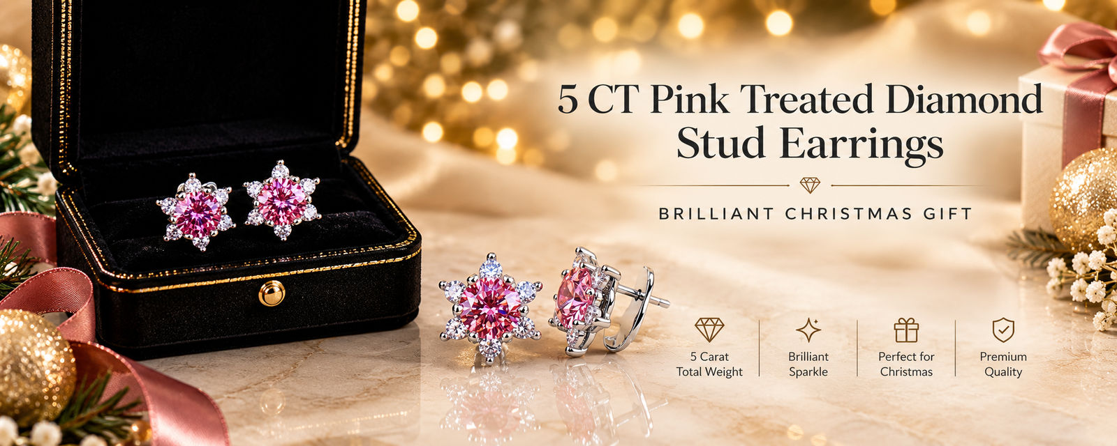 Brilliant Christmas Pink Diamond Earrings