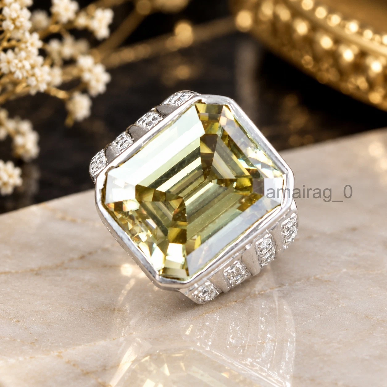 Champagne Diamond Ring 10 Ct Emerald (3) Champagne Diamond Ring 10 Ct Emerald (3)