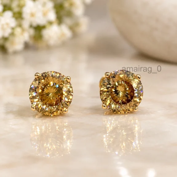 Champagne Diamond Stud 5 Ct Yellow (3)