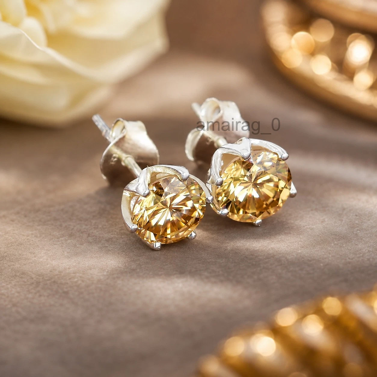 Champagne Diamond Stud Earrings 1