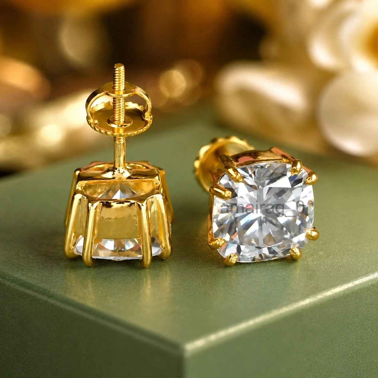 White Diamond Earrings Cushion 1