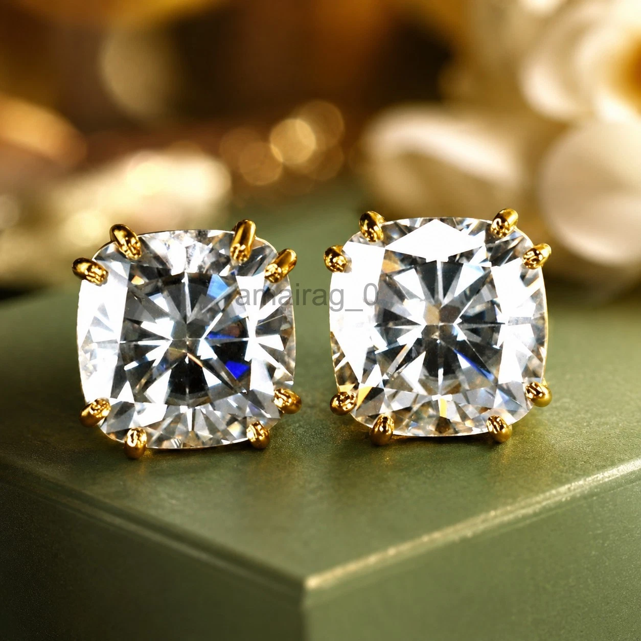 White Diamond Earrings Cushion