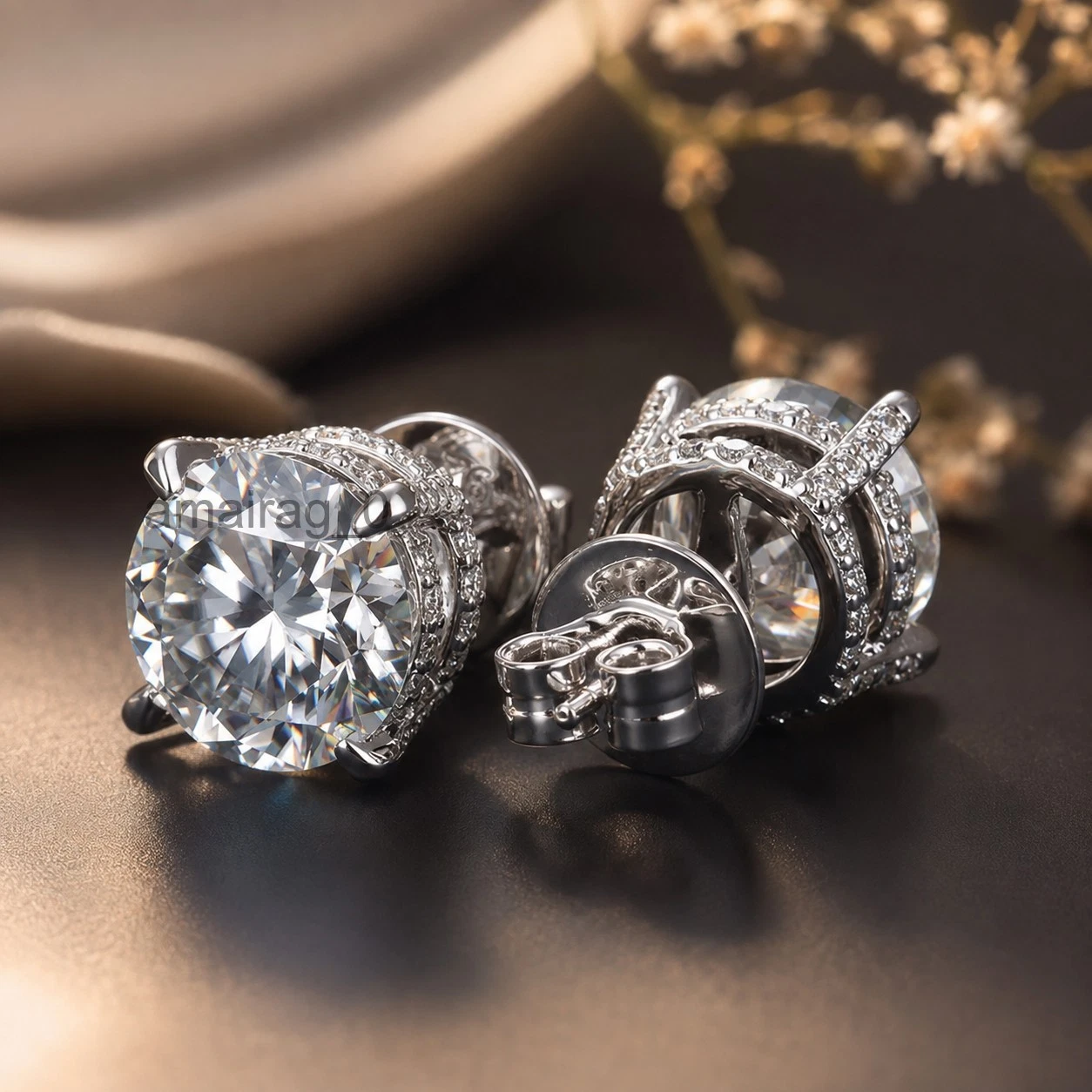 White Diamond Stud Earrings 1