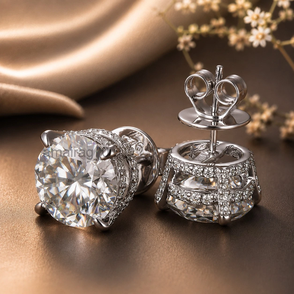 White Diamond Stud Earrings