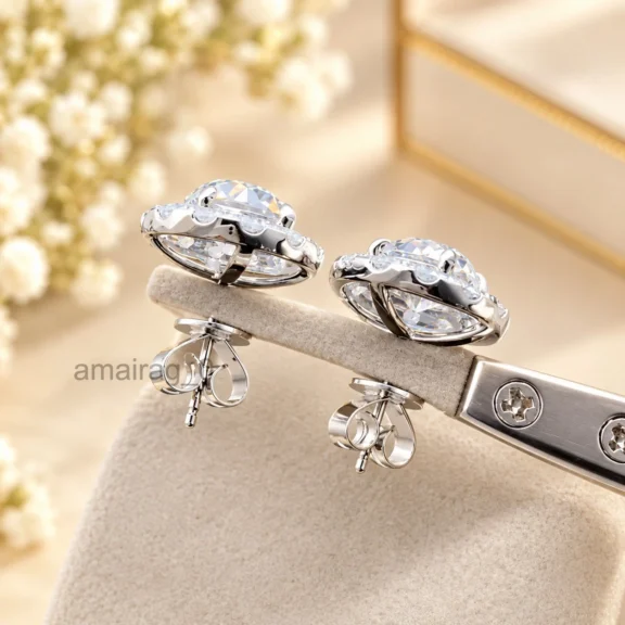 White HPHT Diamond Halo Earring (1)
